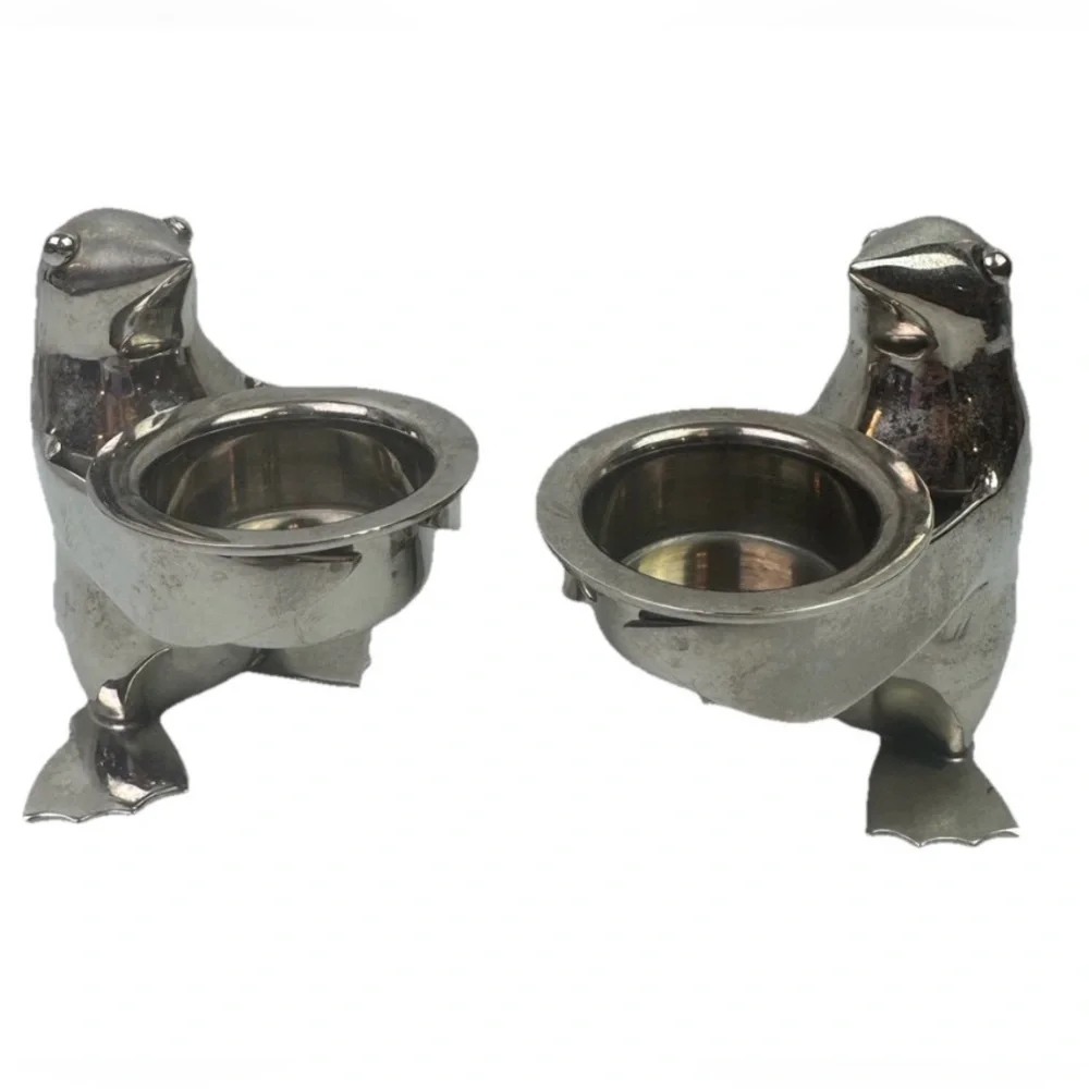 Pair2 Restoration Hardware Silver Plate Penguin Butler Sauce Dish Candle Holder